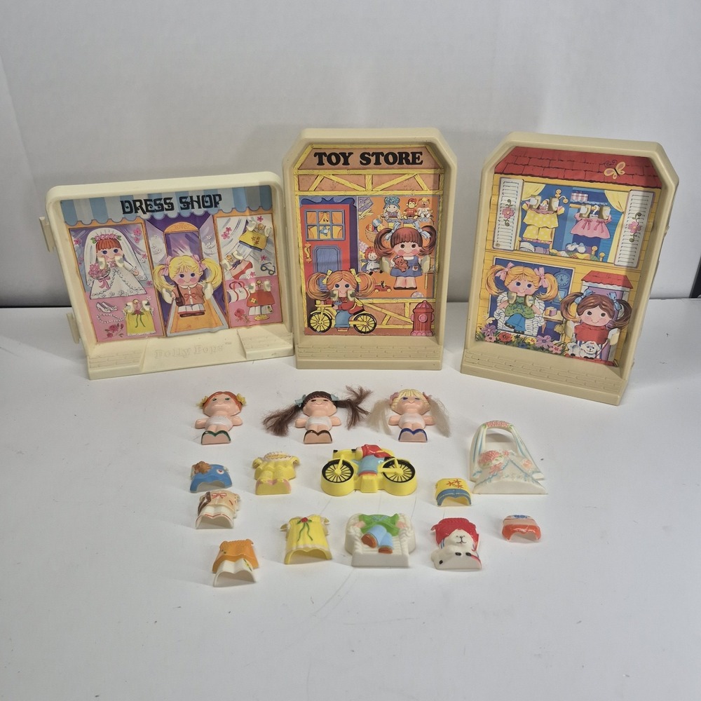 Vintage Knickerbocker Dolly Pops Poptown Playset Dress Shop House Toy Shop 1979